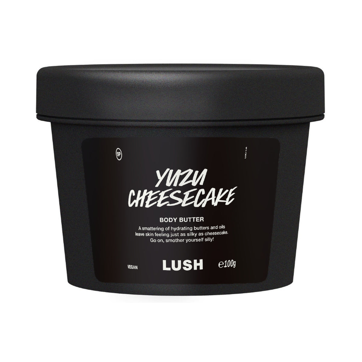 Yuzu Cheesecake Body Butter 100g in its labelled black pot.