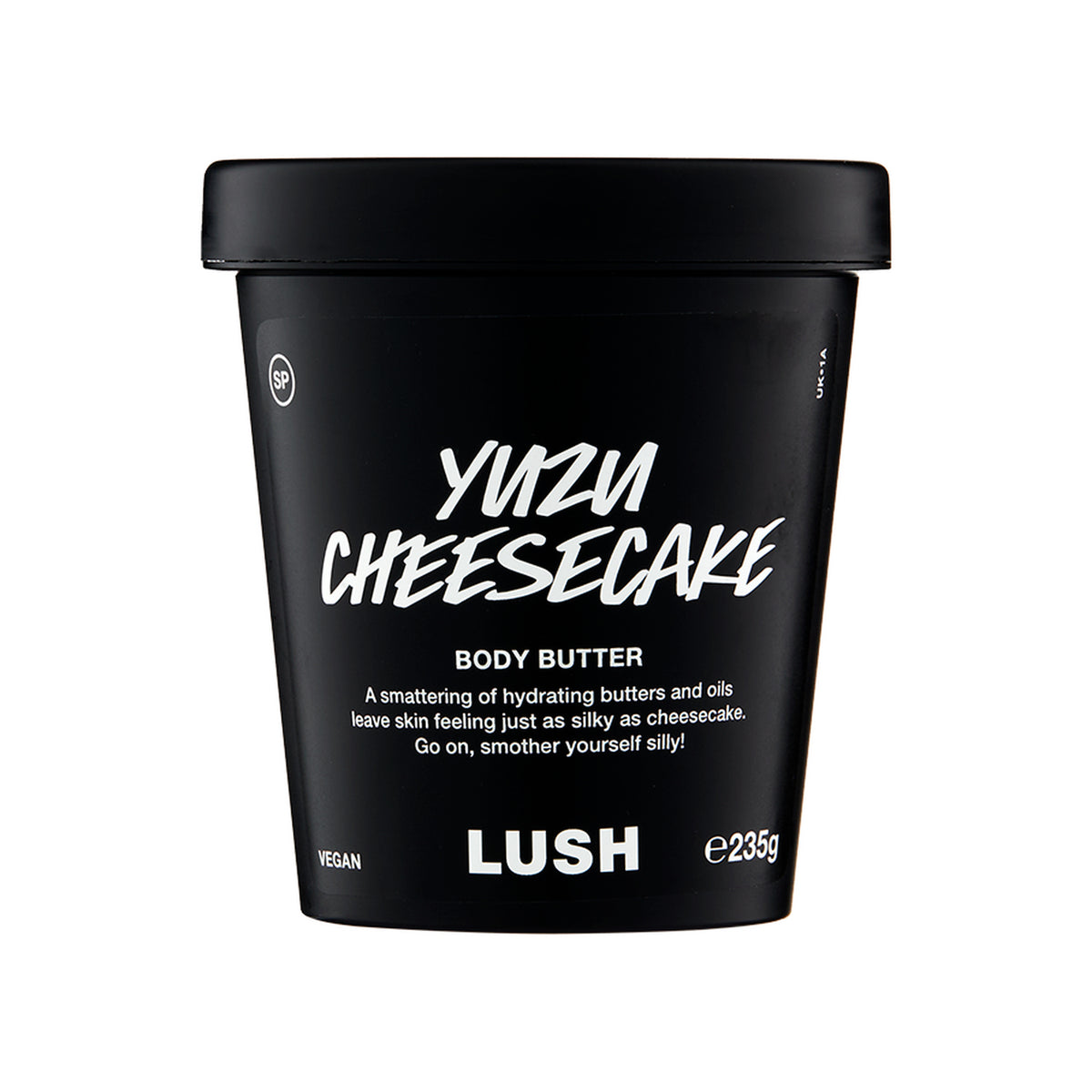 Yuzu Cheesecake Body Butter 235g in its labelled black pot.
