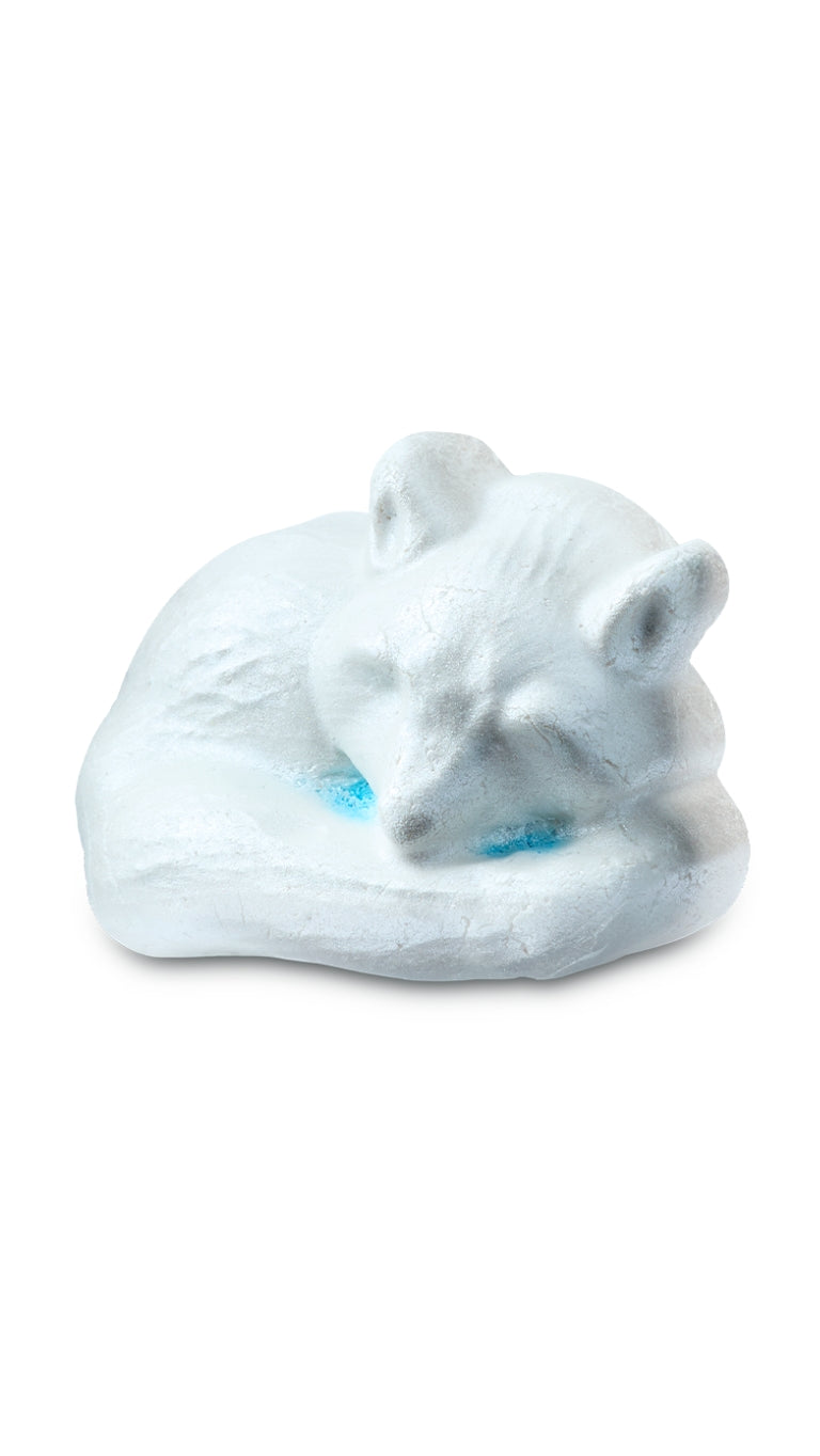 A light blue sleeping fox-shaped bubble bar.
