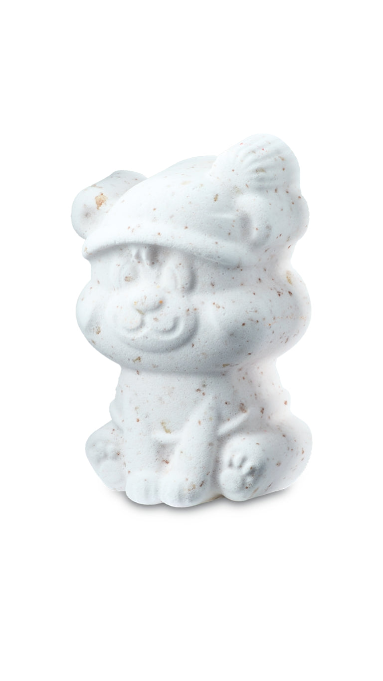 A white bear-shaped lush bath bomb.