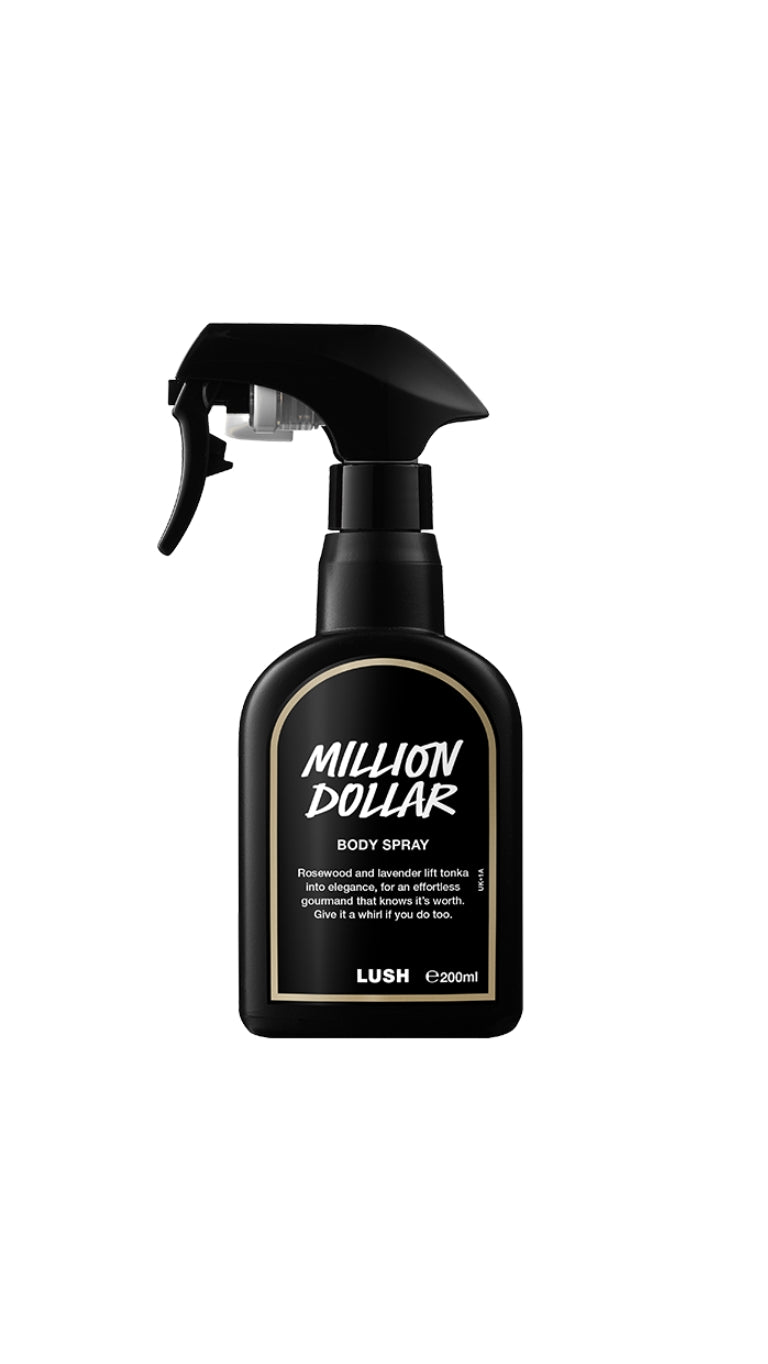 A tall black spray bottle with a black label bordered in yellow, featuring the product name printed in white.