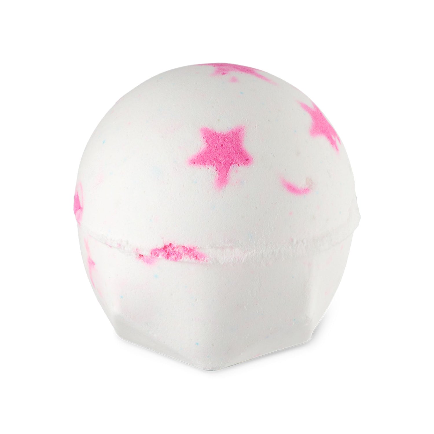 American Cream. A classic LUSH bath bomb shame in delicate white with bright pink star shapes and flecks of colour across the whole surface.