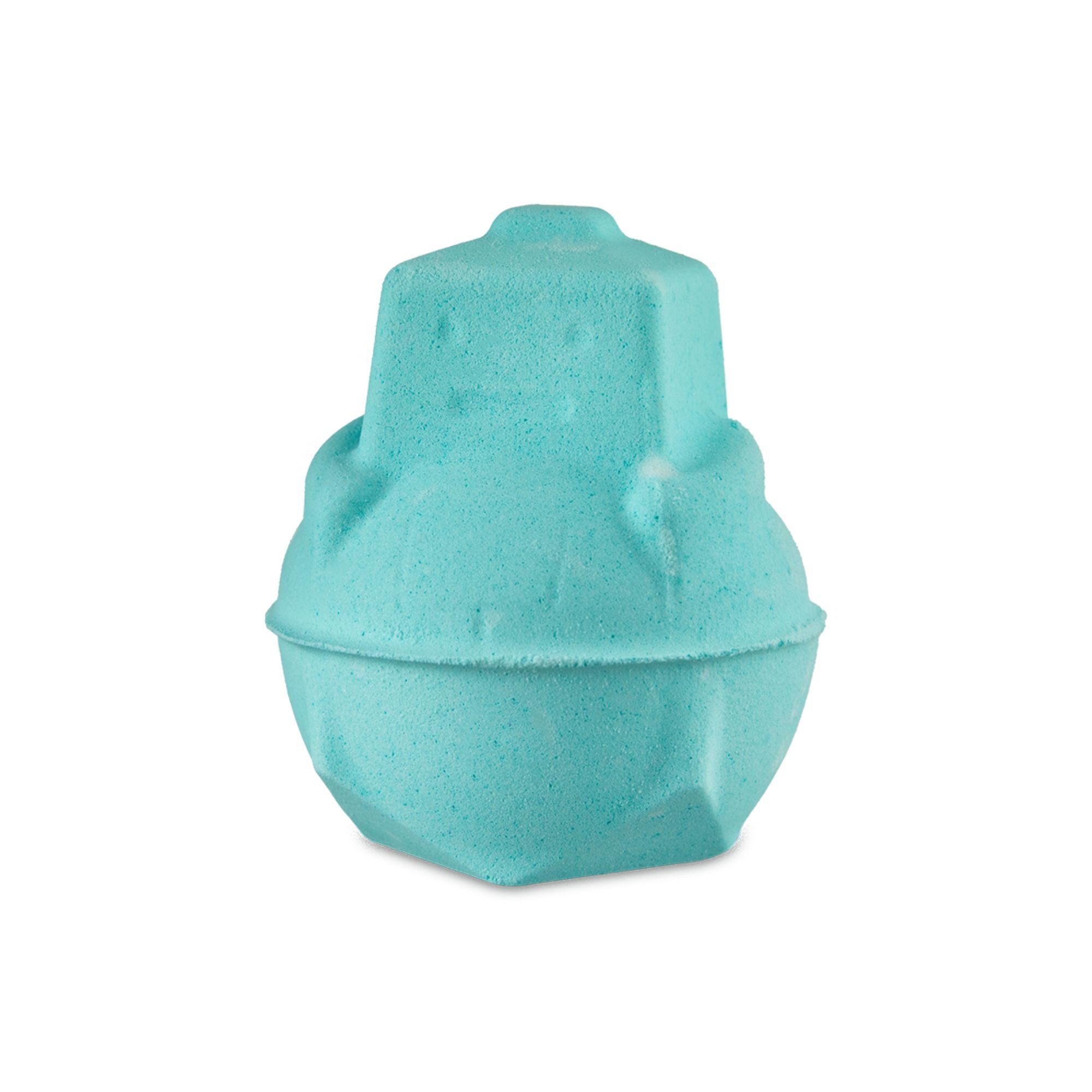 Ickle Baby Bot. The bottom of a classic LUSH bath bomb with an added pressed robot head on top. The entire bath bomb is a pastel blue complete with embossed face.