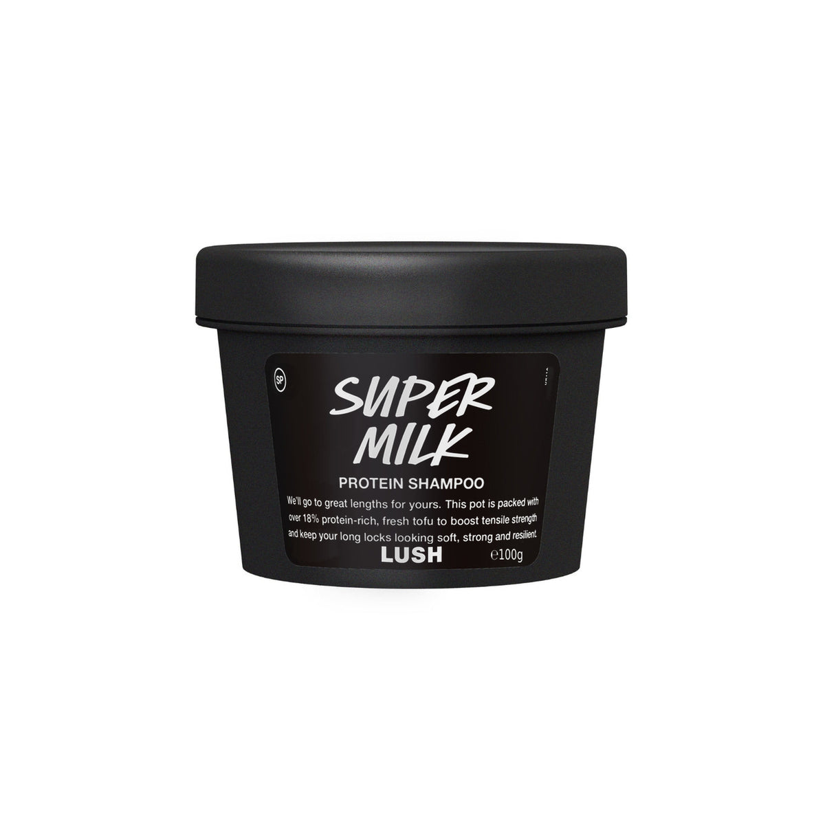 Super Milk Shampoo 100g in its labelled black pot.