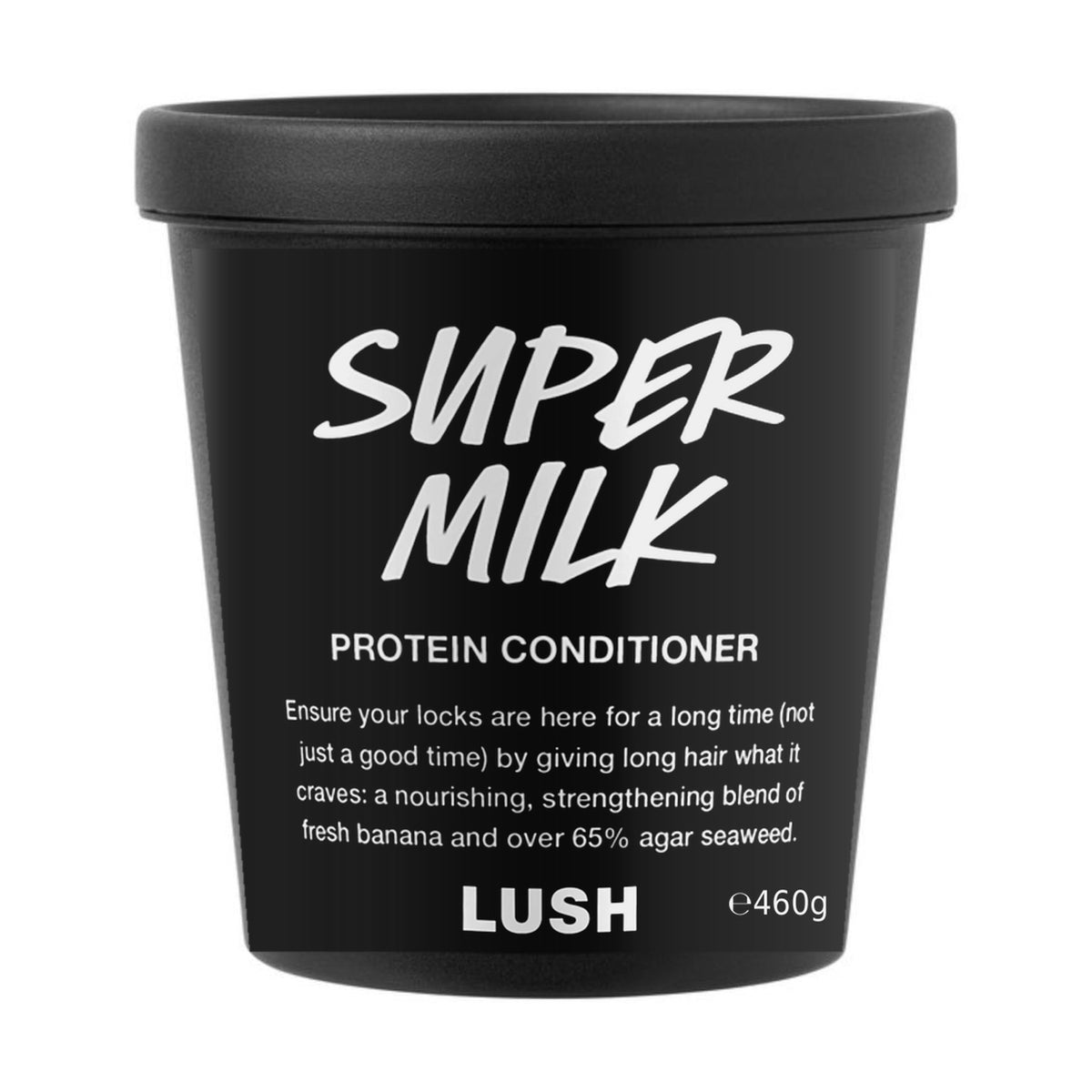 Super Milk Conditioner 460g in its labelled black pot.
