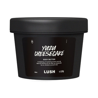 Yuzu Cheesecake Body Butter 100g in its labelled black pot.