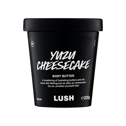 Yuzu Cheesecake Body Butter 235g in its labelled black pot.