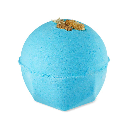 The One With Chamomile. A classic LUSH bath bomb coloured sky blue and topped with dried chamomile flowers.