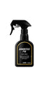 A tall black spray bottle with a black label bordered in yellow, featuring the product name printed in white.
