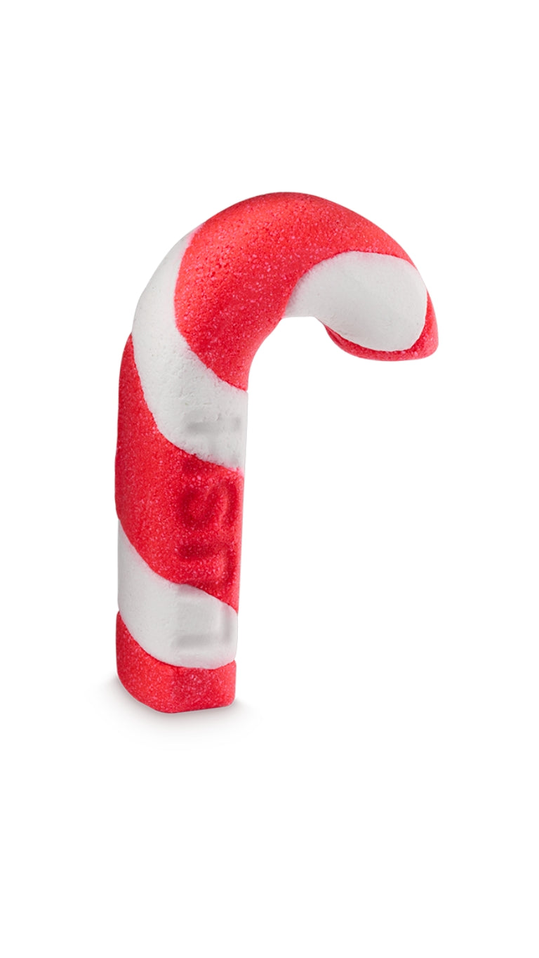A red and white striped candy-cane shaped bubble bar.