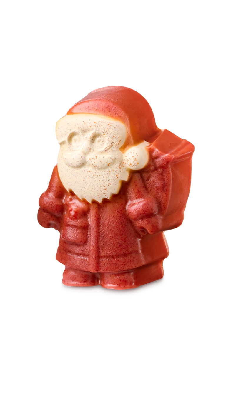 A red and white santa-shaped soap piece. 