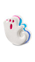 A colourful ghost-shaped white bath bomb. 