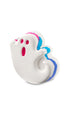 A colourful ghost-shaped white bath bomb. 