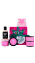 Glow Fairy gift featuring snow fairy scented products displayed in front of a pink hat box. 
