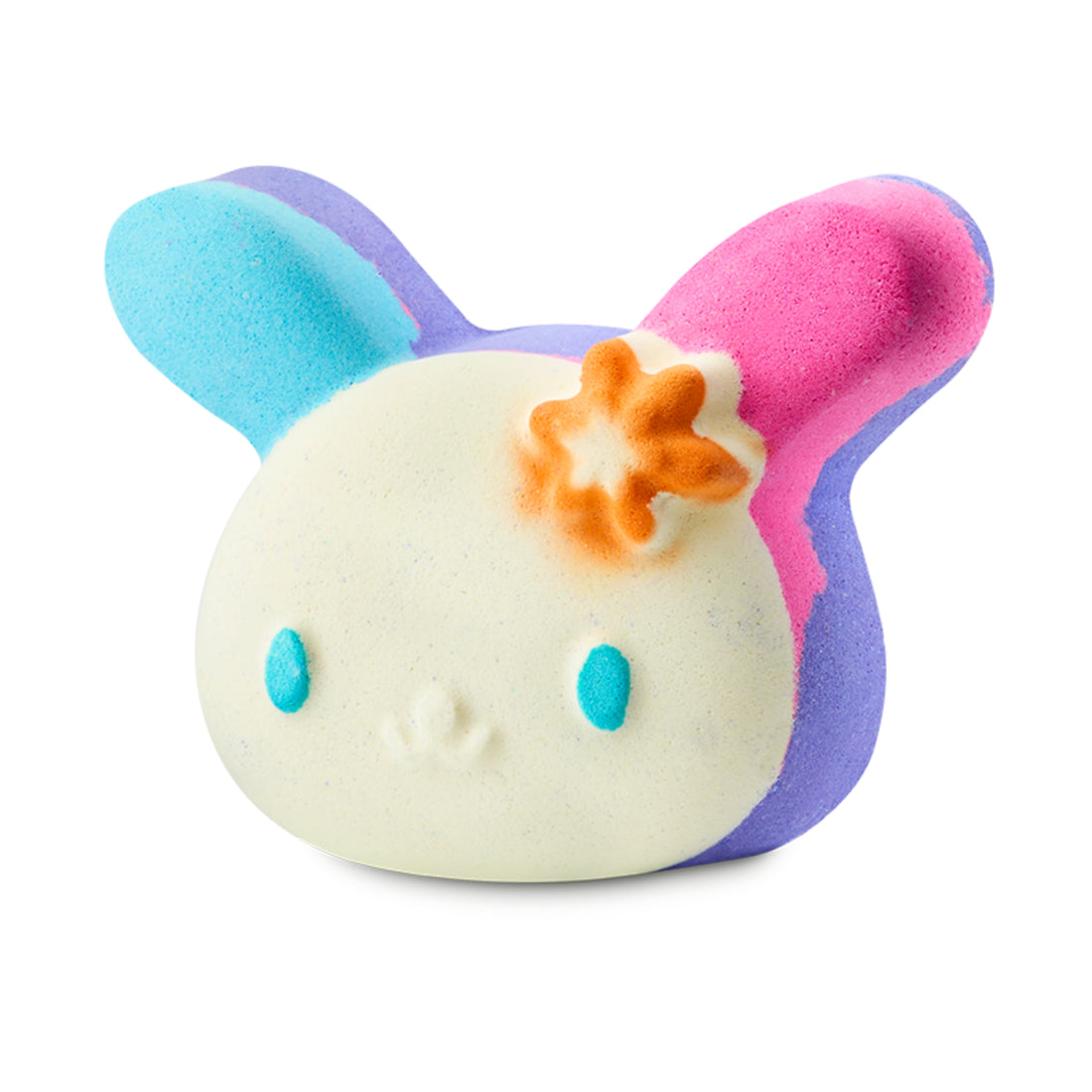 U.SA.HA.NA - ウサハナ shaped pink, purple, blue and white bath bomb. 