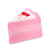 Pink cake-slice shaped soap piece with a red bow and white top. 
