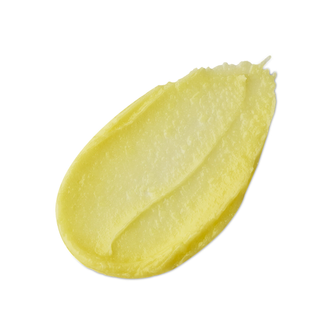 A yellow tear-shaped swatch of a lush lip oil that smells like honey.