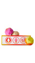Ippuku Dan - Warming Mini Bath Bombs gift featuring three exclusive bath bombs displayed around an orange and white graphic patterned slide gift box. 