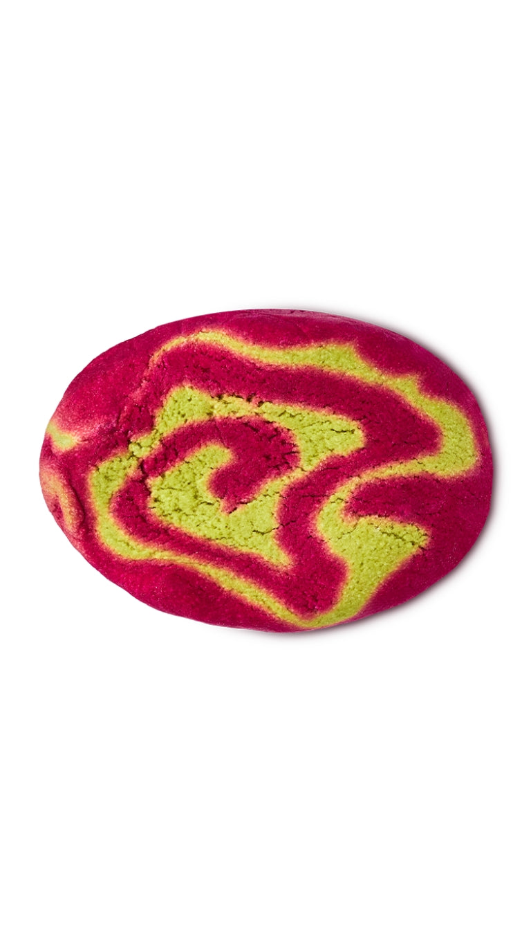 A green and red marbled oval-shaped bubble bar.