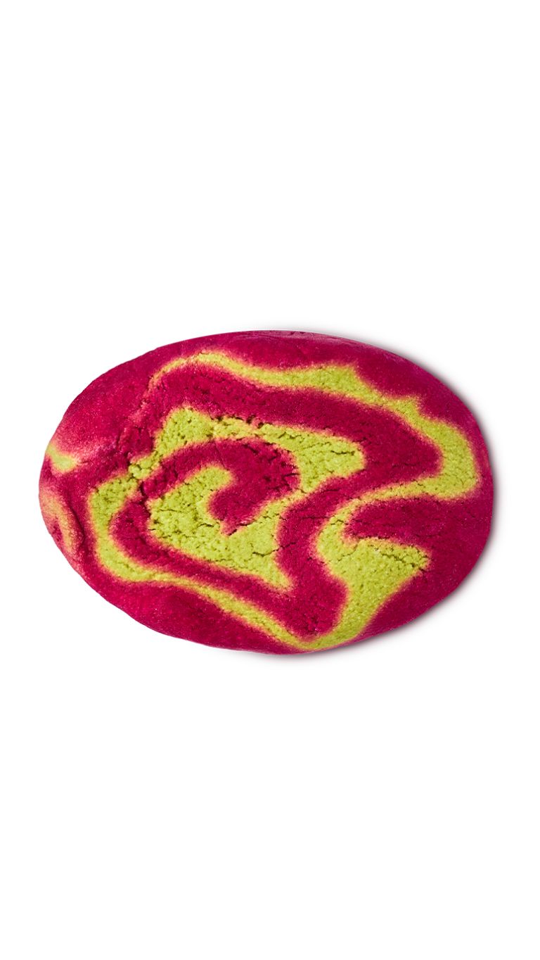 A green and red marbled oval-shaped bubble bar. 