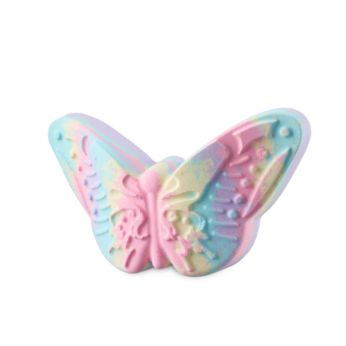 A butterfly-shaped colourful lush bomb that smells like powdered candy. 