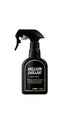 A tall black spray bottle with a black label bordered in yellow, featuring the product name printed in white.