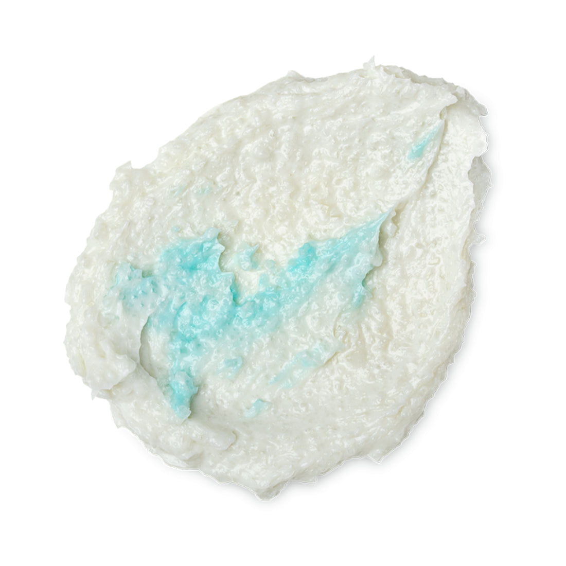 A white tear-shaped swatch of a lush salt scrub that smells like sea salt. 