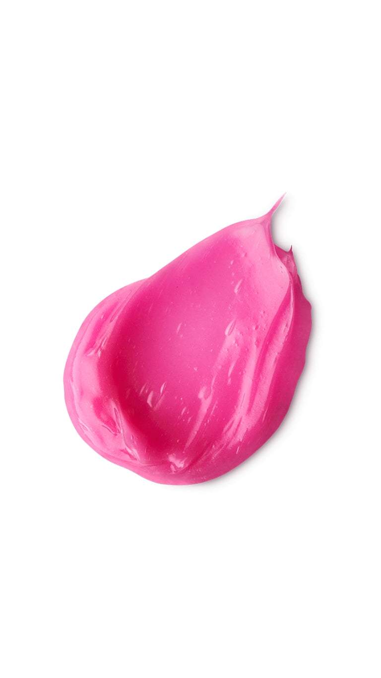 A pink tear-shaped swatch of a lush lip gloss/jelly. 
