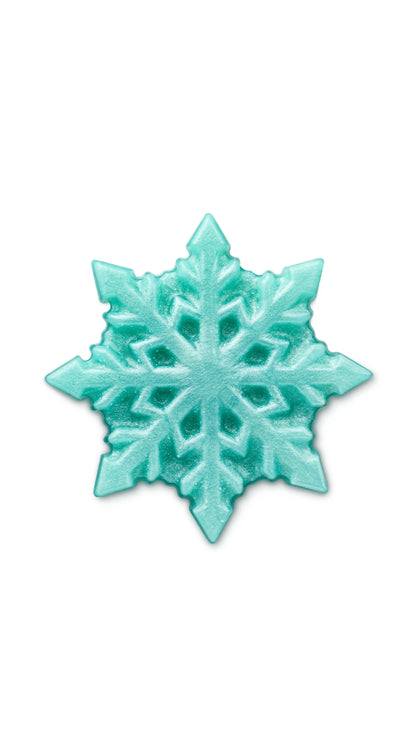 A blue snow flake shaped lush shower gummy. 