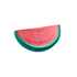 Watermelon Slice. A thick slice of triangular soap designed to look like exactly like a watermelon slice, complete with a large, deep pink top, a green rind and seeds.